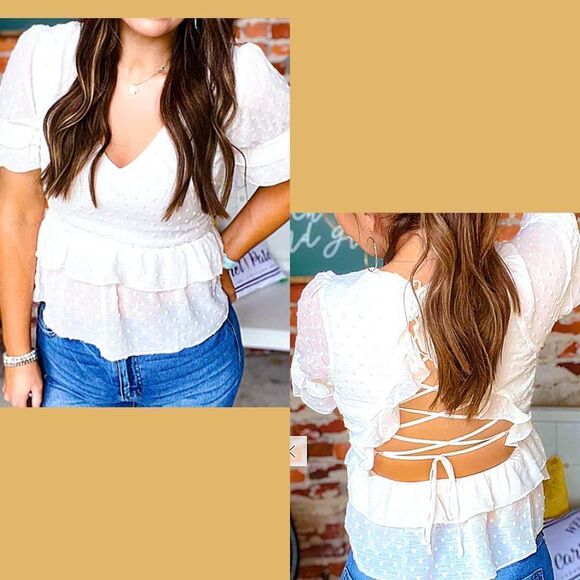 WHITE TOP SWISS DOT LACE UP - Picture 1 of 10